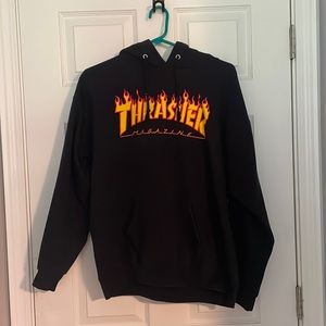 Black Thrasher Flames Hoodie SMALL